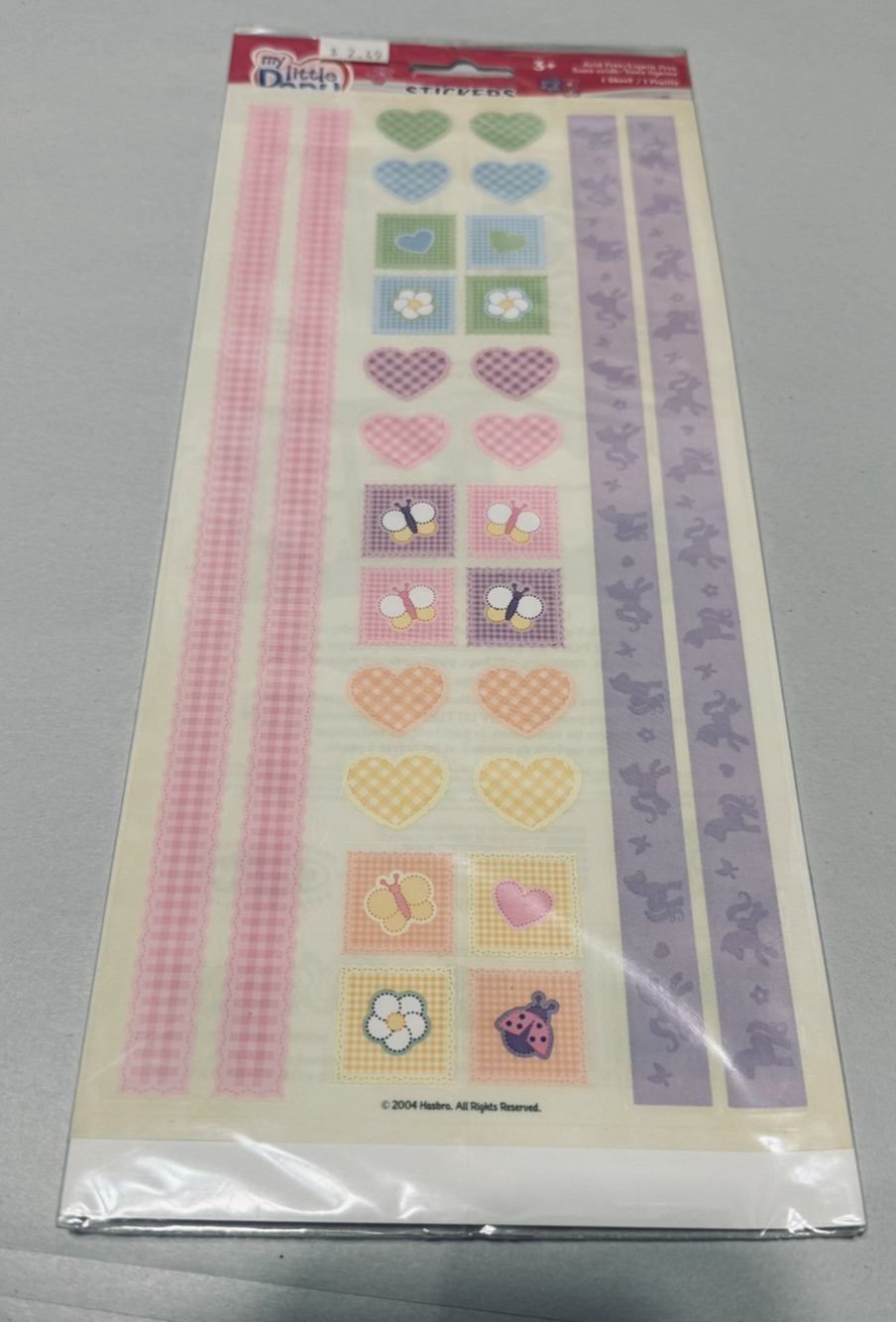 Sandylion My Little Pony Sticker Sheet 2004 Hasbro butterflies hearts borders